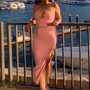 Fashion Nova Strapless Pink Dress with Gold Accents